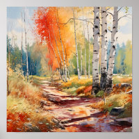 Poster de peinture de la forêt de bouleau