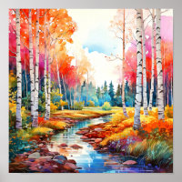 Poster de peinture de la forêt de bouleau