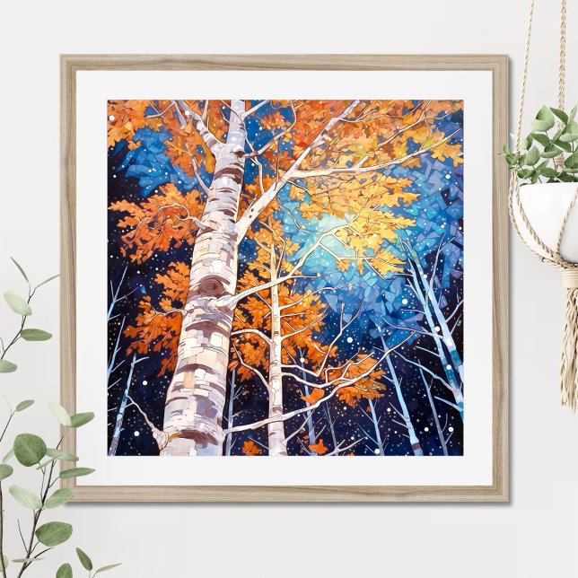 Poster de peinture de paysage de la forêt de nuit (Créateur téléchargé)