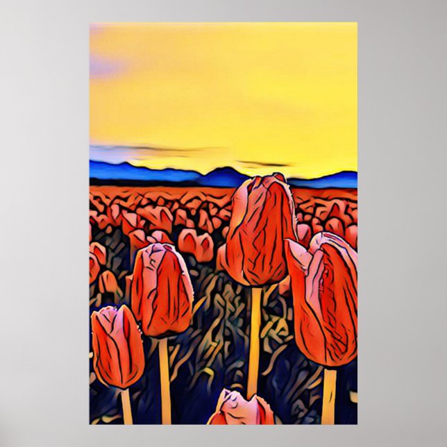 Poster de peinture de terrain de la tulipe rouge (Devant)