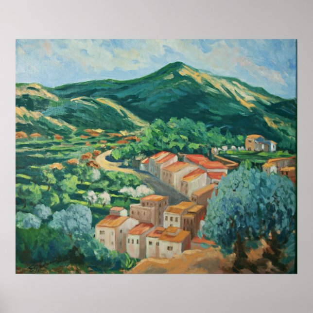 Poster de peinture de village traditionnel espagno (Devant)