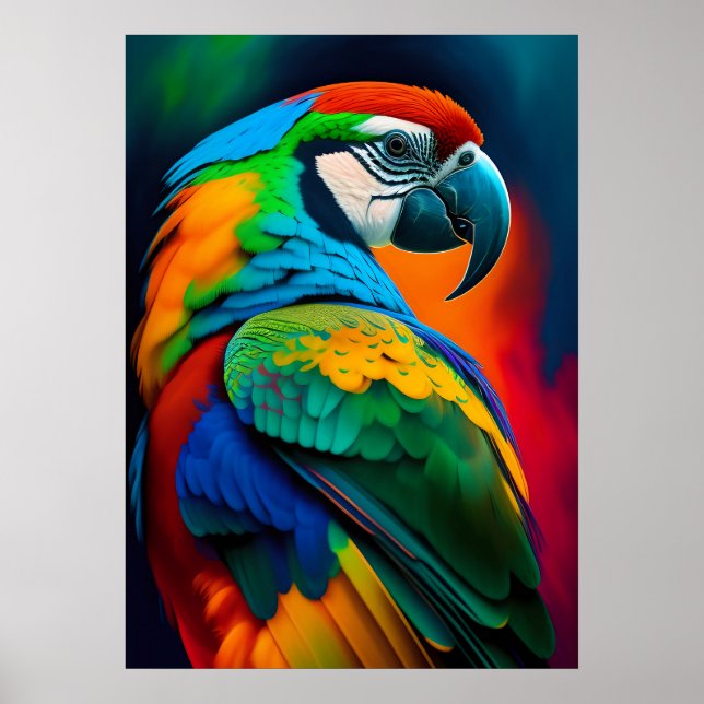 Poster de peinture d'oiseaux aux perroquets macaw  (Devant)