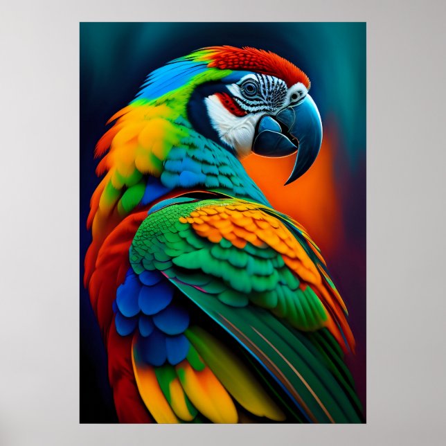Poster de peinture d'oiseaux aux perroquets macaw  (Devant)