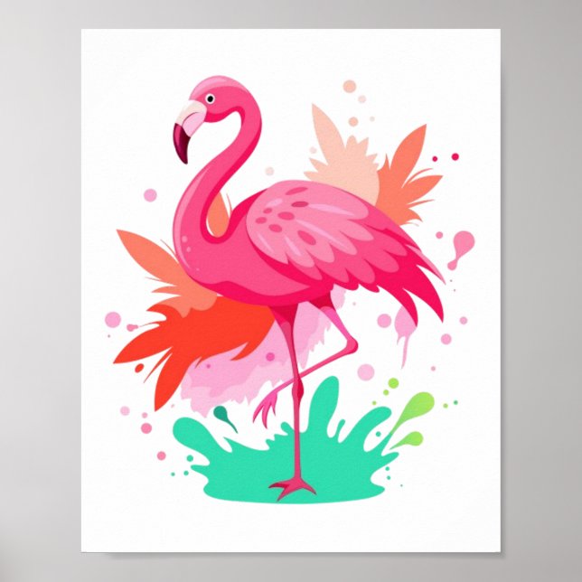 Poster de peinture Flamant rose rose aquarelle (Devant)