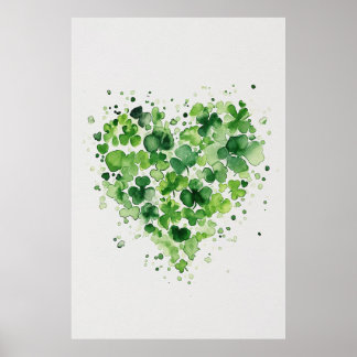 Poster de peinture shamrock d'aquarelle de coeur