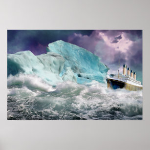 Poster de peinture Titanic et Iceberg RMS