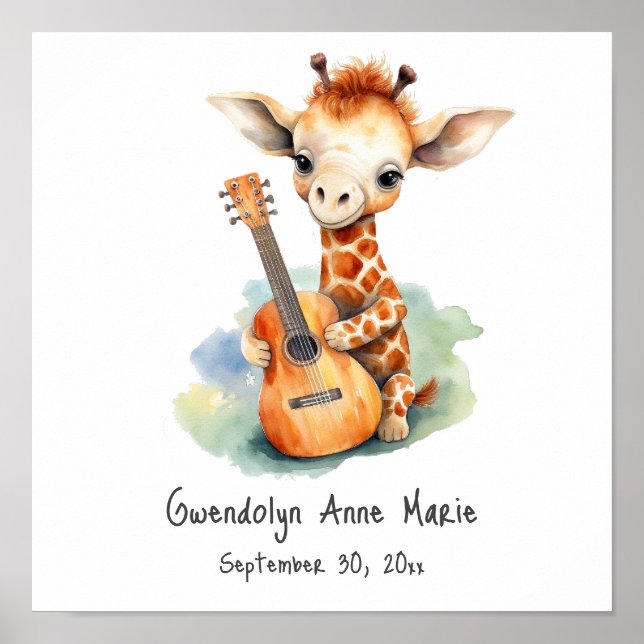 Poster de pépinière Giraffe avec guitare (Devant)