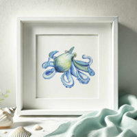 Poster de pieuvre bleu aquarelle