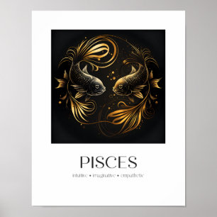 Poster de Pisces Black & Gold Elegant Zodiac Cadea