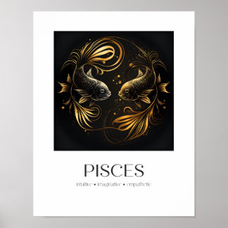 Poster de Pisces Black & Gold Elegant Zodiac Cadea