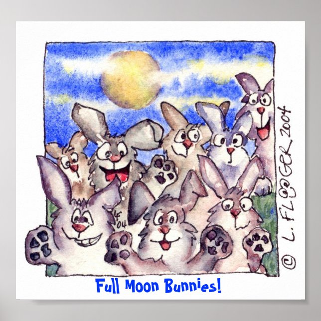 Poster de Pleine lune de lapin de dessin mignon Im (Devant)