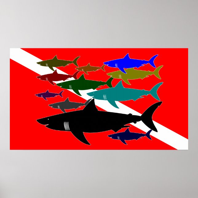 Poster de plongée / Requins (Devant)