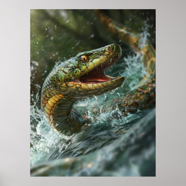 Poster de poisson de serpent majestueux qui sort d (Devant)