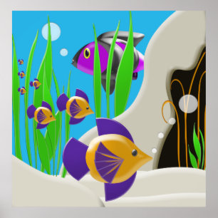 Poster de poisson sous-marin coloré Art mur