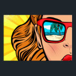 Poster de Pop Art Woman dans les lunettes de solei<br><div class="desc">Une pop art cool en lunettes de soleil avec la plage réfléchissant dans ses lunettes. Super avec un simple cadre noir.</div>