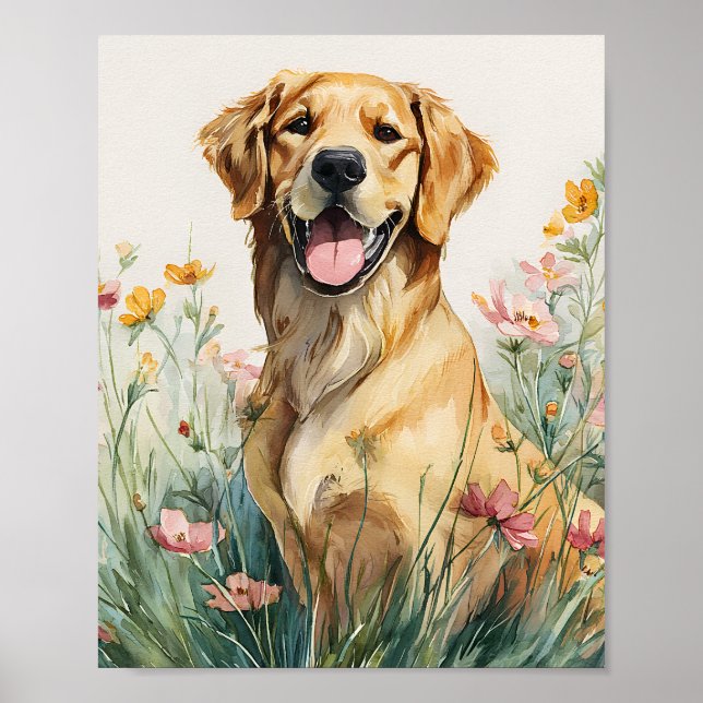 Poster de portraits Golden Retriever - Chien Aquar (Devant)