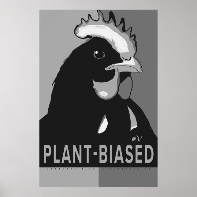 Poster de poulet noir et blanc Pop Art Plante (Devant)
