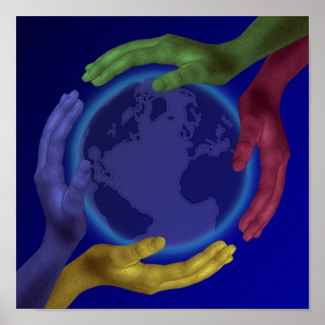 Poster de quatre mains sur Terre (Devant)