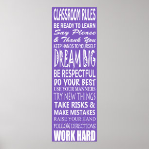 Poster de règles de classe (violet), 12 po x 36 po