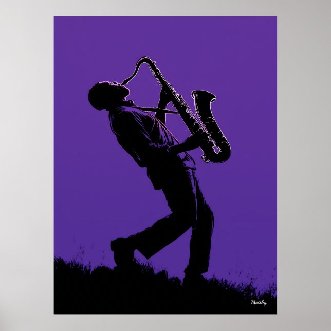 Poster de saxophoniste de jazz - Silhouette noire  (Devant)
