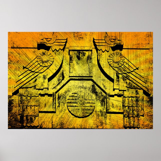 Poster de sculpture Art Déco Aigle Grunge Stone (Devant)