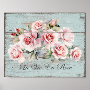 Poster de Shabby Chic Blush Roses La Vie En Rose