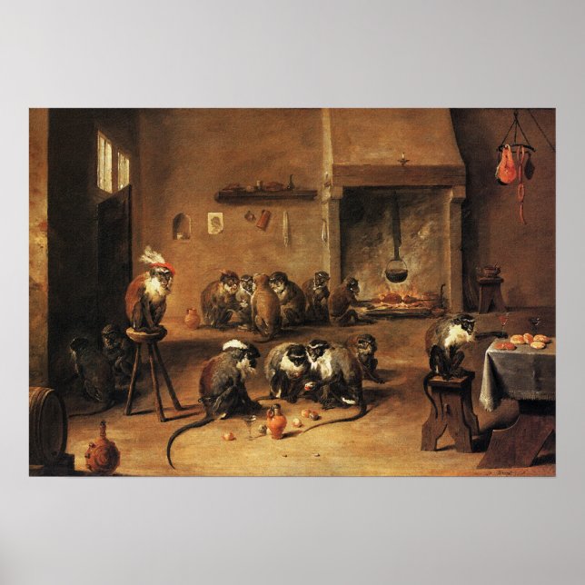 Poster de singe Imprimer : Singes dans la cuisine  (Devant)