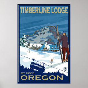 Poster de ski de Mount Hood, Oregon - Timberline L
