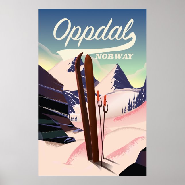 Poster de ski d'Oppdal Norway. (Devant)