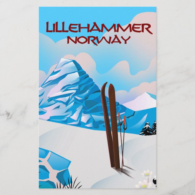 Poster de ski Lillehammer Norvège.