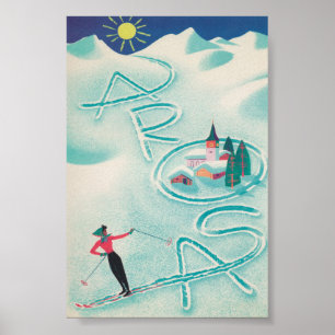 Poster de ski Vintage rétros Arosa Suisse
