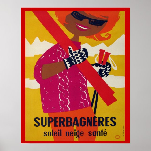 poster de ski vintage, Superbagneres (Devant)