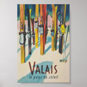 Poster de ski Vintage Valais Suisse