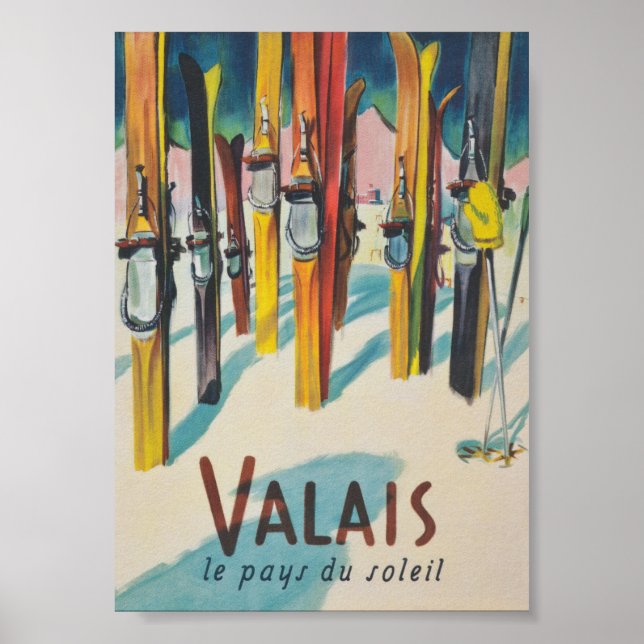 Poster de ski Vintage Valais Suisse (Devant)