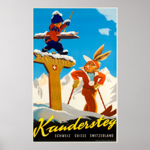Poster de ski Vintage voyage Kandersteg Suisse