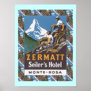 Poster de ski vintage, Zermatt, Seiler's Hotel