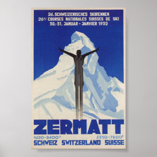 Poster de ski Vintage Zermatt Suisse