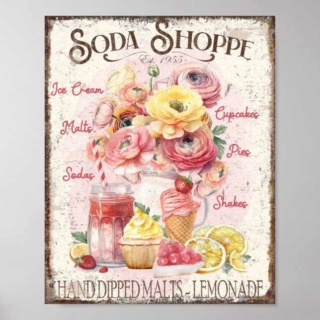 Poster de Soda Shoppe Crème glacée Florales Mur Ar (Devant)