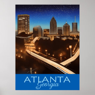 Poster de soirée bleu et or Atlanta Georgia