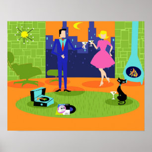 Poster de soirée romantique rétro