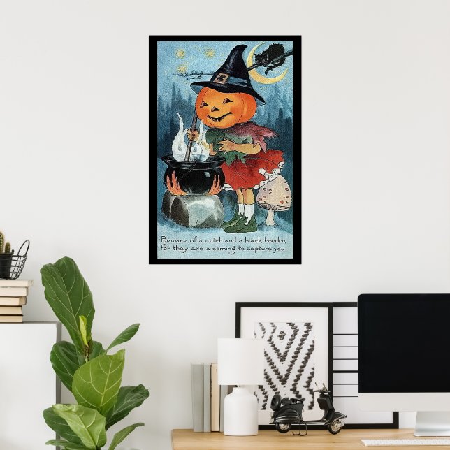 Poster de sorcière Citrouille d'Halloween vintage (Bureau à domicile)