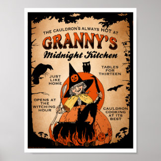 Poster de sorcière d'Halloween La cuisine de minui