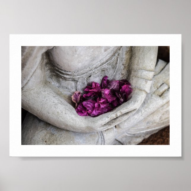 POSTER DE STATUE BUDDHA ET FLEURS (Devant)