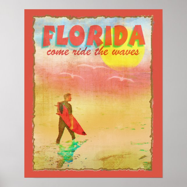 Poster de style Vintage Florida Surfer (Devant)