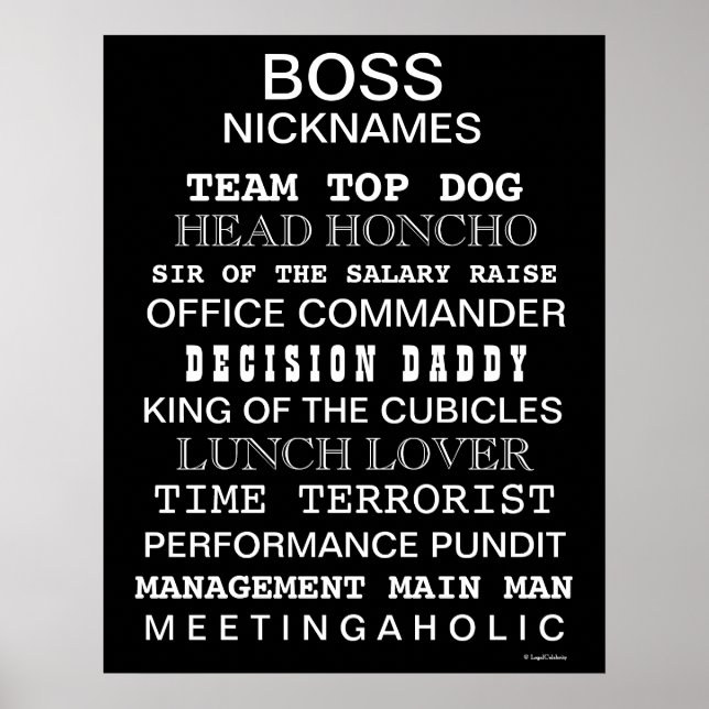 Poster de surnoms de patron drôle | Boss Joke Sign (Devant)