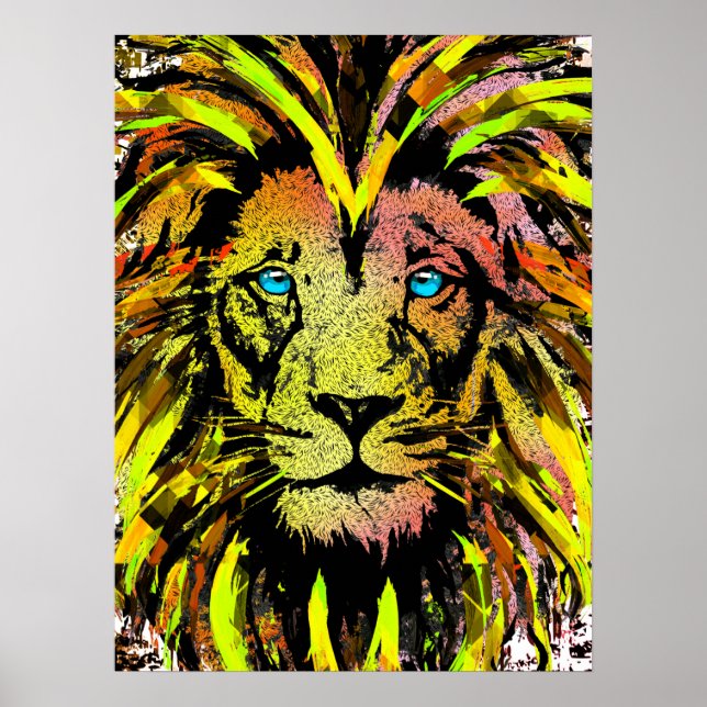 Poster de tête de lion jaune Imprimer - Poster de  (Devant)