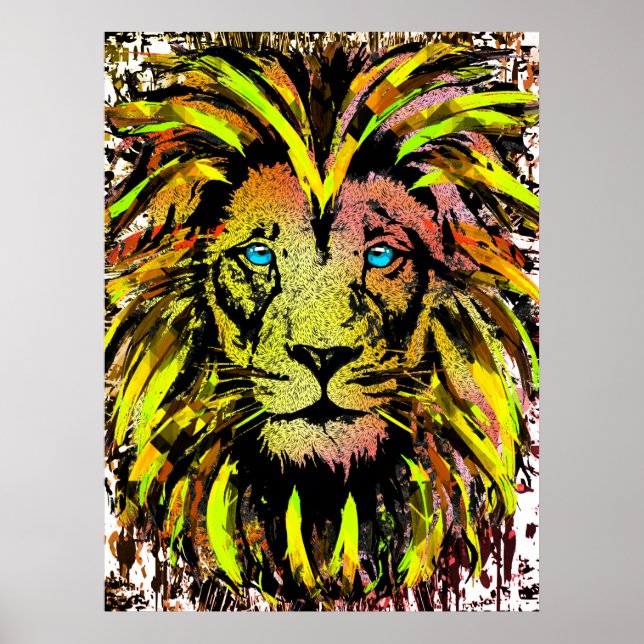 Poster de tête de lion jaune - Visage de lion (Devant)