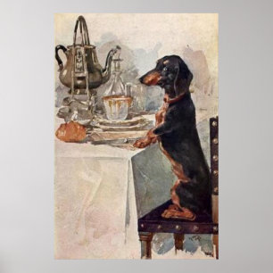 Poster de thé vintage Cute Dachshund à boire Impri