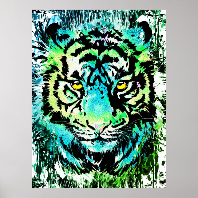 Poster de tigre - Yeux de tigre colorés (Devant)
