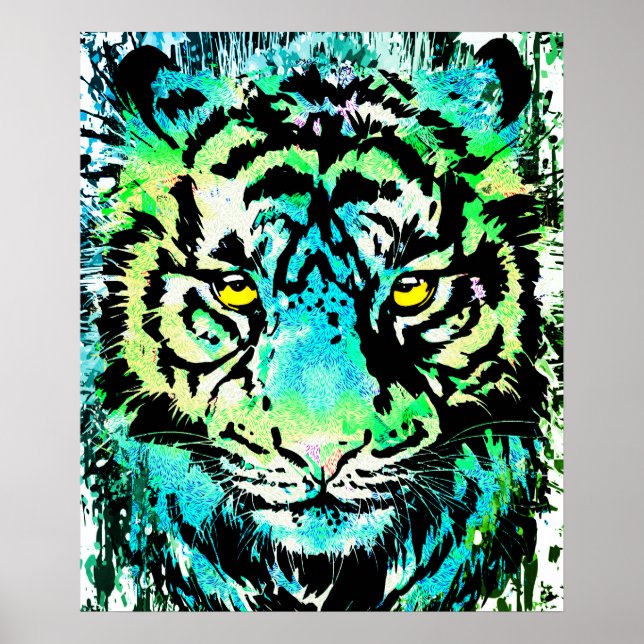 Poster de tigre - Yeux de tigre colorés (Devant)